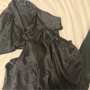 Nasty Gal Black Satin Top and Pants Pajama Set
